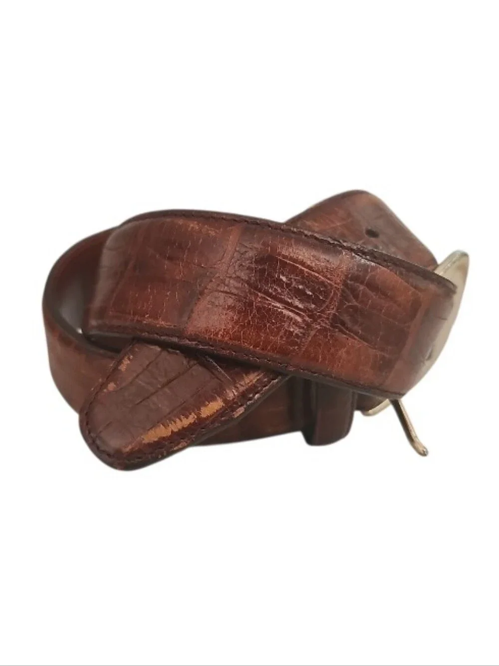 Vintage GAP Genuine Leather Belt Brown Croc Embossed Size 28 Y2K Made in Taiwan